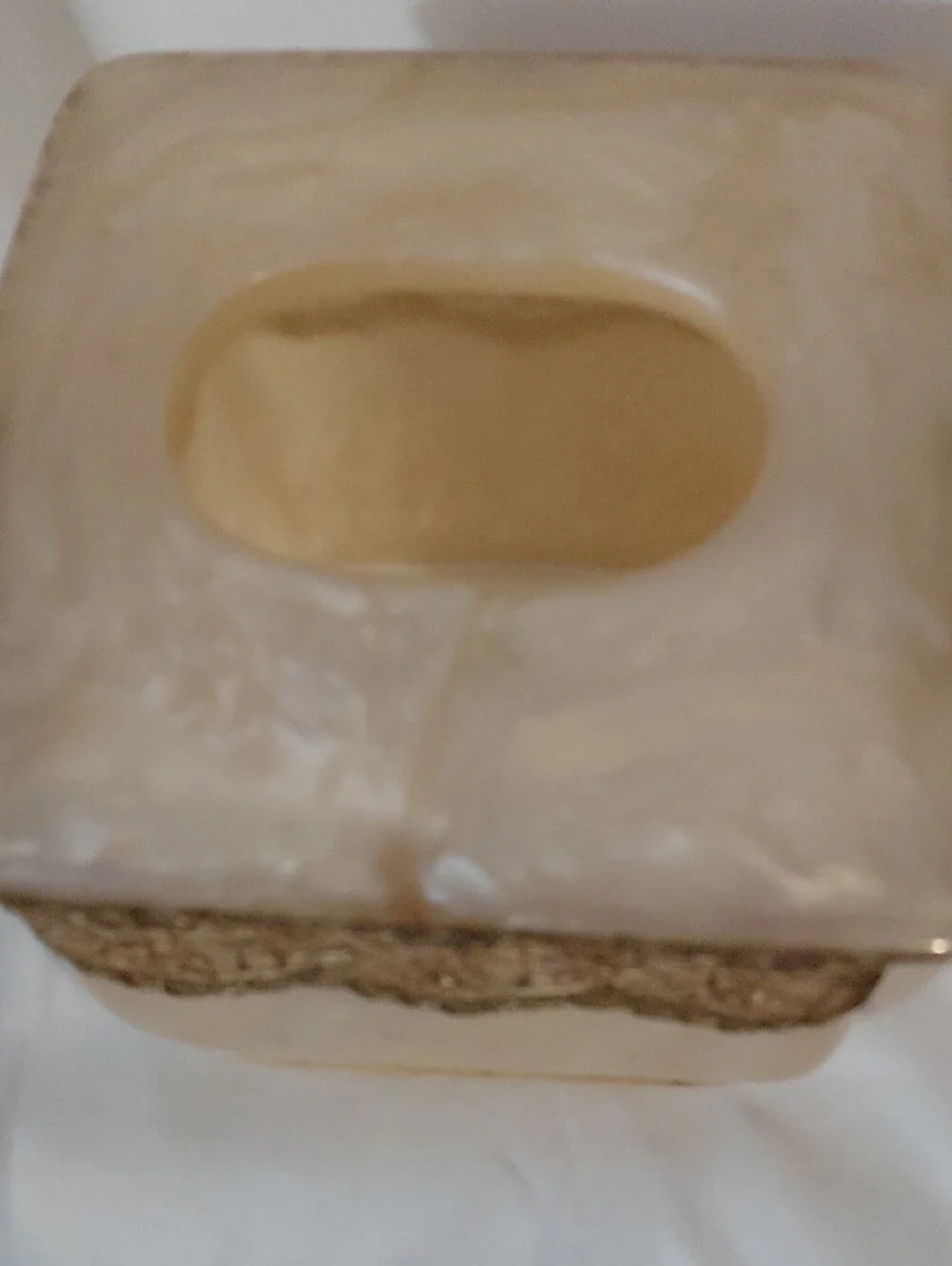 Pearl Cream Tissue Box Cover with Gold Lace Trim